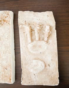 One of the plaster castings of the footprints