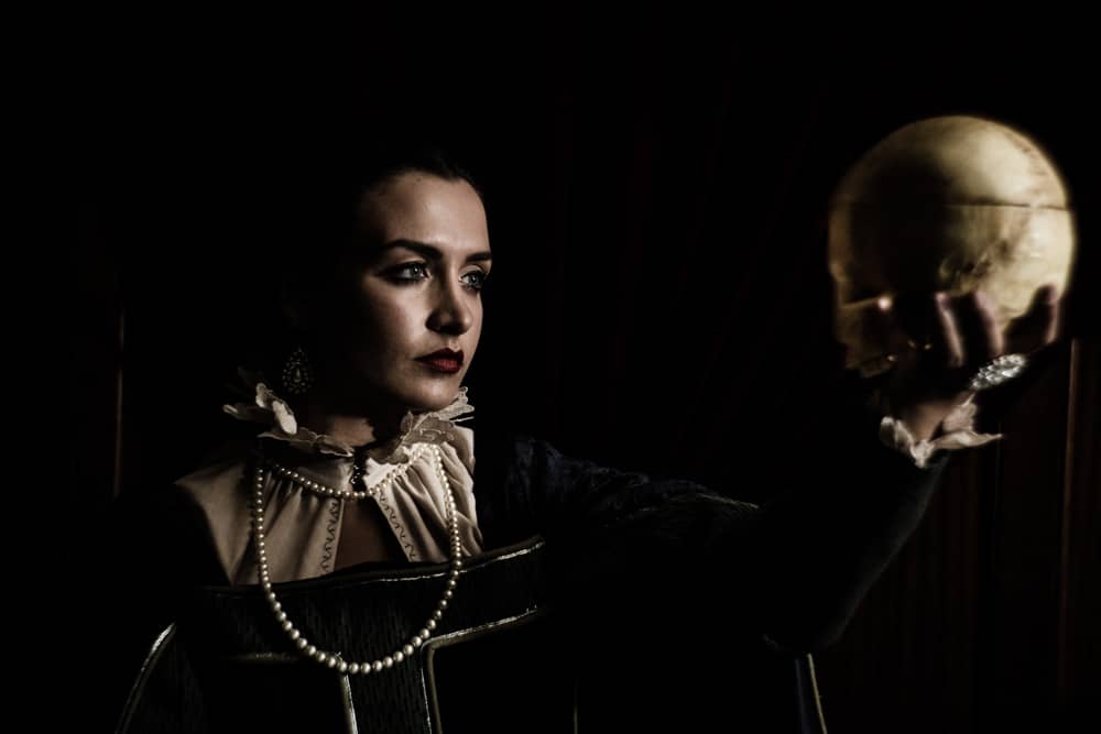 Alas, poor Yorick, I knew his smell...that can't be right. Deborah Dominguez in "The Ebony Frame", photo by John Thvedt